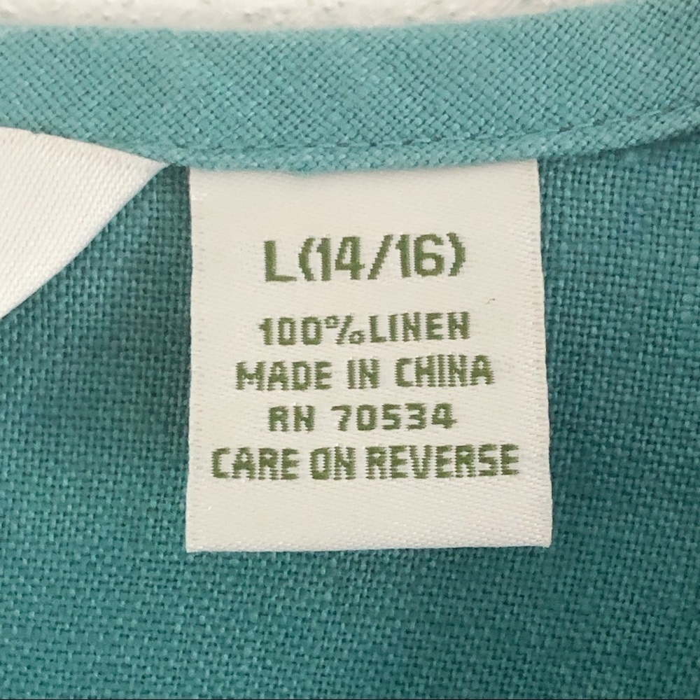 Orvis 100% Linen Teal Lagenlook Blouse Large - Picture 6 of 9
